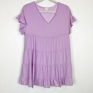 Altar'd State Short Ruffle Sleeve V-Neck Babydoll Shirt Dress Lilac Size S